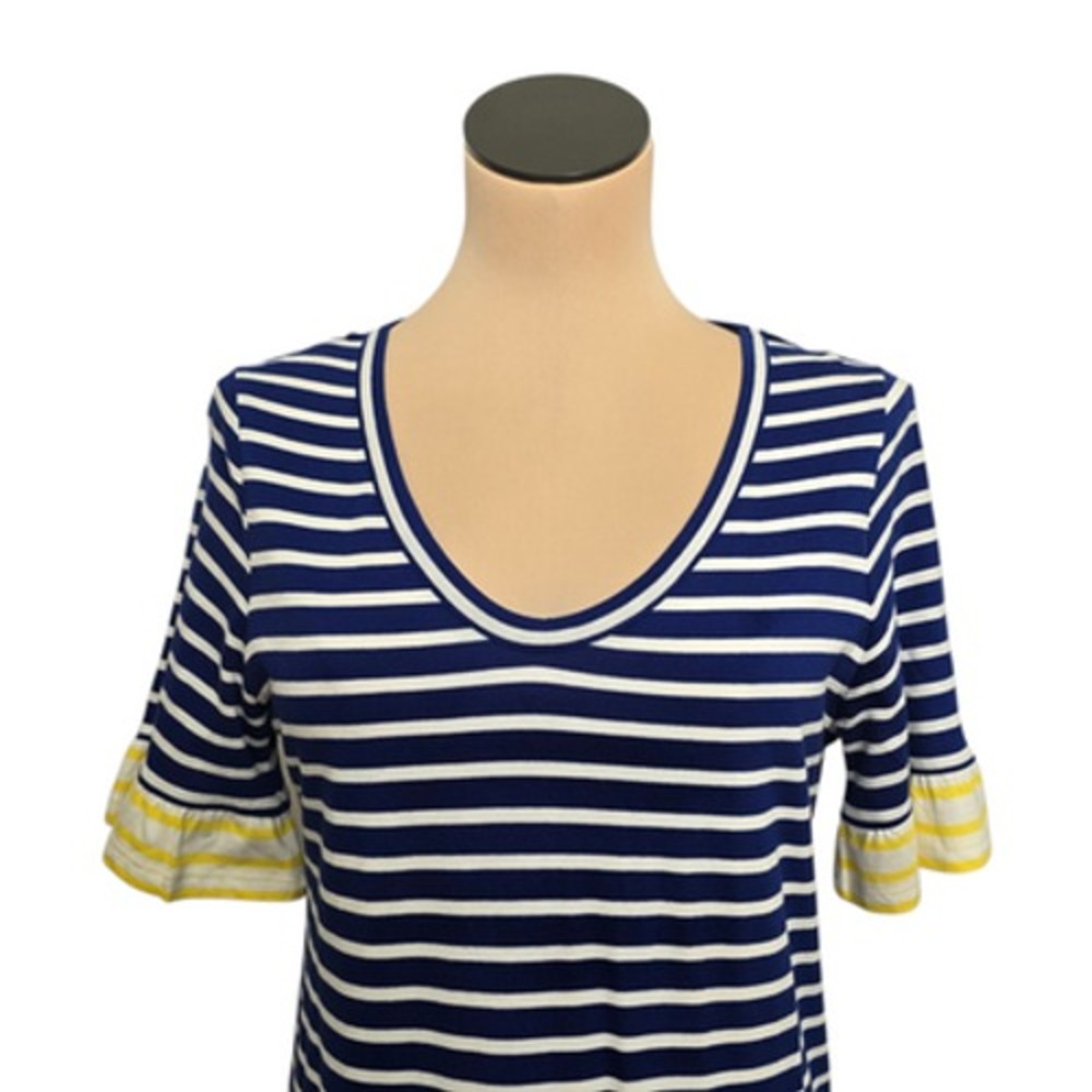 Boden Dress Womens Size‎ 6R Blue White Stripe Knit Ruffle Sleeve Casual Summer - Picture 8 of 10